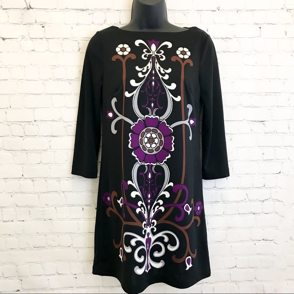 Tibi black & purple floral print shift Dress XS 